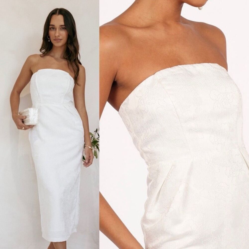 Petal & Pup Avah Strapless Floral Midi Dress in White Size S - Picture 12 of 12